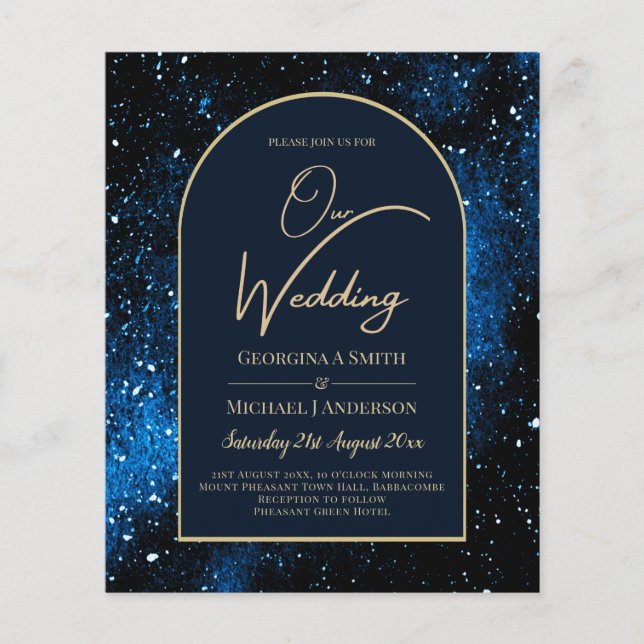 BUDGET Starry Night Navy Blue Gold Wedding INVITE Flyer (Front)
