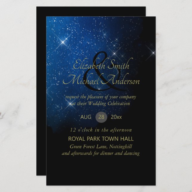 BUDGET Starry Night Navy Gold A9 Wedding Invites (Front/Back)