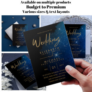 BUDGET Starry Night Navy Gold Wedding Invites Flyer