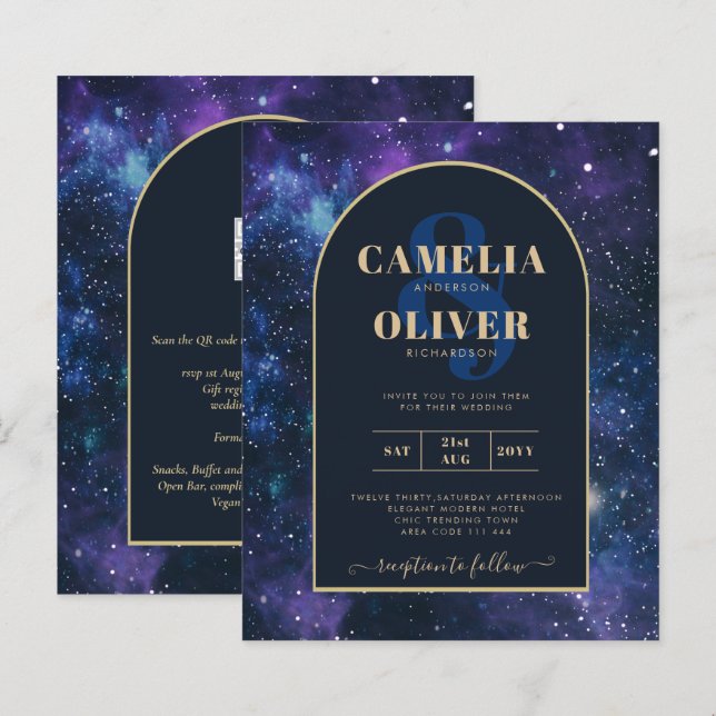 BUDGET Starry Night Purple Blue Wedding INVITE (Front/Back)