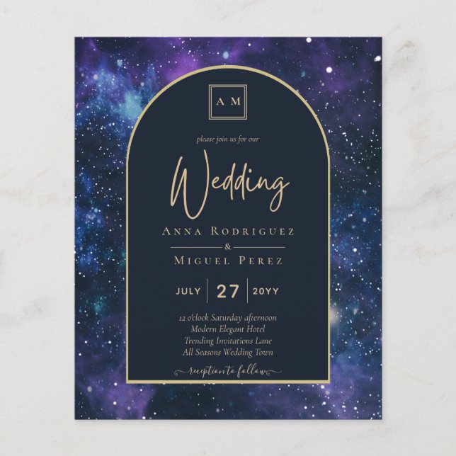 BUDGET Starry Night Purple Blue Wedding INVITE Flyer (Front)
