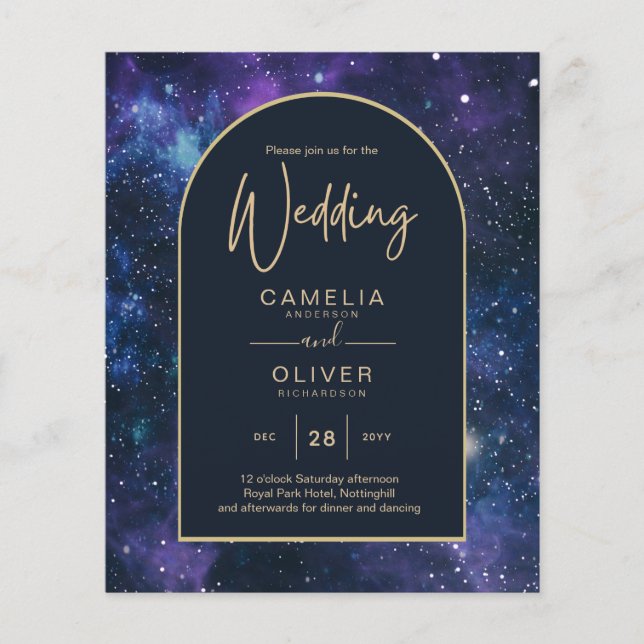 BUDGET Starry Night Purple Blue Wedding INVITE Flyer (Front)