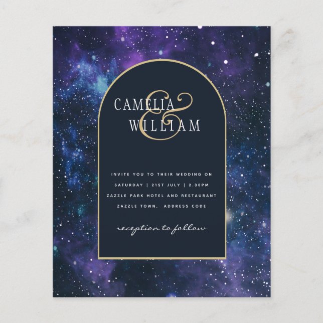 BUDGET Starry Night Purple Blue Wedding INVITE Flyer (Front)