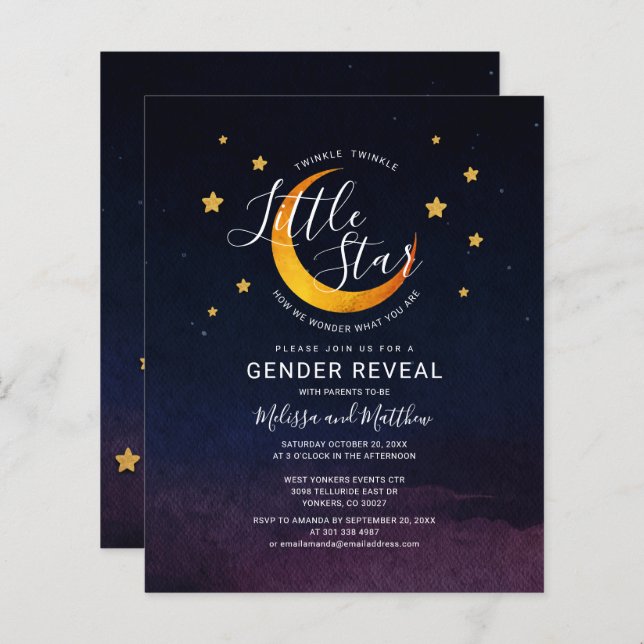 Budget Stars and Moon Gender Reveal Invitation (Front/Back)
