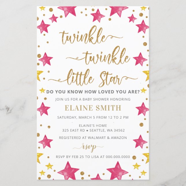 Budget Stars Pink Girl Baby Shower Invitation (Front)