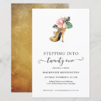 Budget Stepping Into 21 Floral Gold Heels Birthday