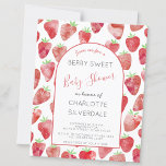 Budget Strawberry Baby Shower Invitation<br><div class="desc">Please note that this is budget paper. For 5x7” and thicker card please go to the collection or message me for the link. Cute and modern watercolor strawberry berry sweet baby shower invitation. Back features a matching pattern for an extra helping of cuteness. Customize the text to suit your celebration....</div>