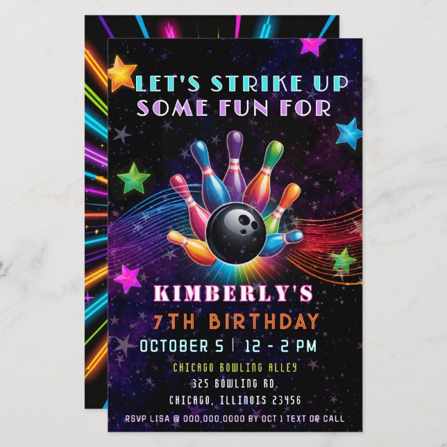 Budget Strike Up Neon Glow Bowling Birthday (Front/Back)