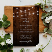 Budget String Light Rustic Wood Wedding Invitation