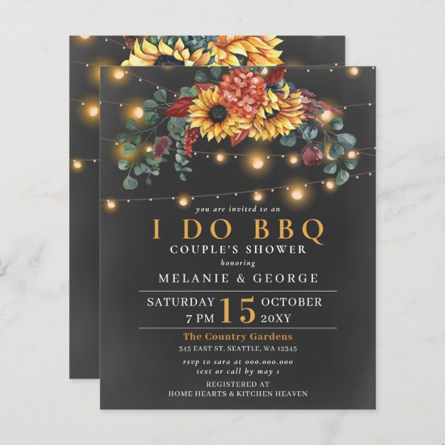 Budget String Light Sunflowers I DO BBQ Invitation (Front/Back)