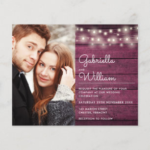 Budget String Lights Burgundy Photo Wedding Invite