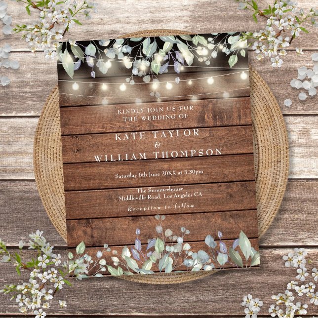 Budget String Lights Lilac Rustic Wedding Invite (Budget String Lights Lilac Rustic Wedding Invite)