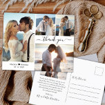 Budget Stylish 4 Photo Collage Wedding Thank You Postcard<br><div class="desc">Budget Elegant Stylish Hand Lettered Script 4 Photo Collage Wedding Thank You postcard. Minimalist wedding thank you card template featuring four photo on the front and one photo on the back. With the text "Thank you" in a swirly hand lettered typography script font with swash or in black on white...</div>