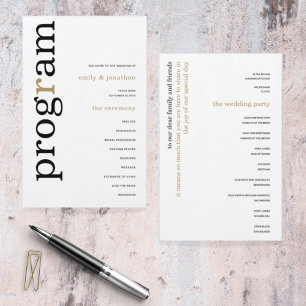 BUDGET Stylish Black Gold Text Wedding Program