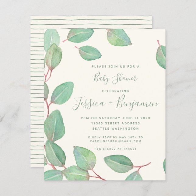 Budget Stylish Eucalyptus Greenery Baby Shower   (Front/Back)