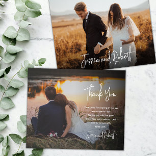 Budget Stylish Script Wedding Thank You Photo Card