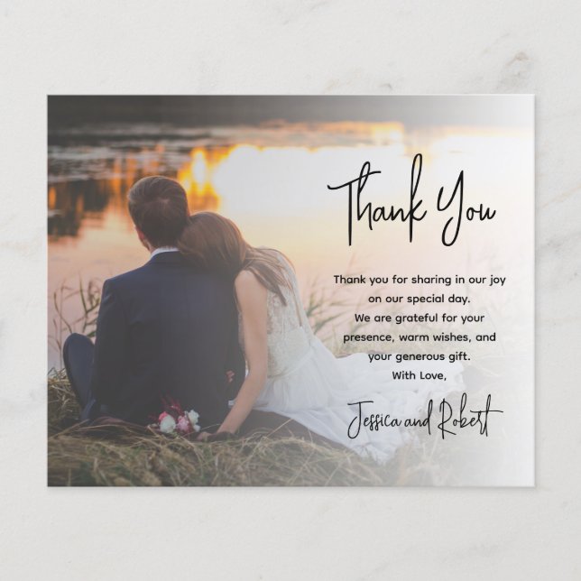Budget Stylish Script Wedding Thank You Photo Card (Front)