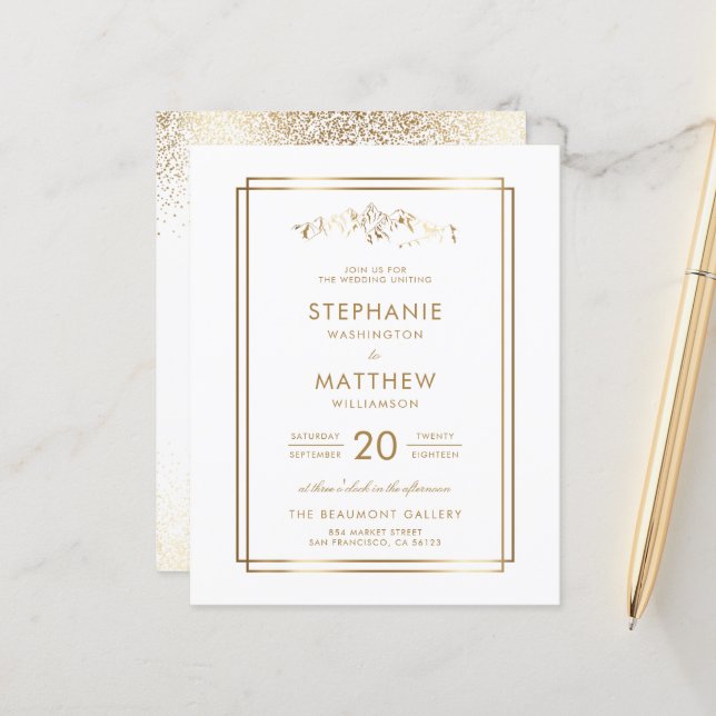 Budget Stylish White & Gold Mountain Wedding (Front/Back In Situ)