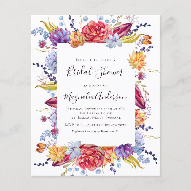 Budget Succulent Bridal Shower Invitation (Front)