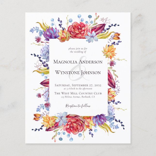 Budget Succulent Wedding Invitation Flyer (Front)