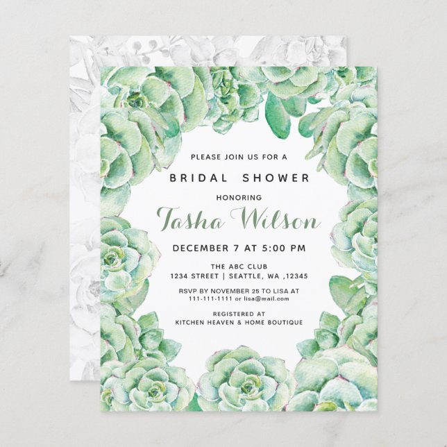Budget Succulents Bridal Shower Invitations (Front/Back)