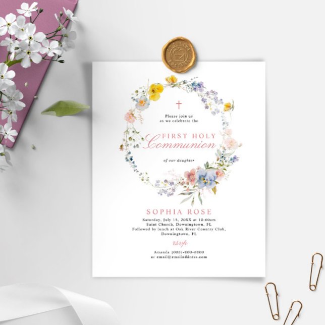 Budget Summer Boho First Holy Communion Invitation (Creator Uploaded)