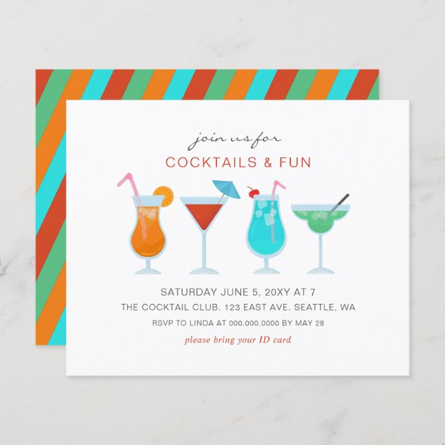Budget Summer Drinks Cocktail party Invitations (Front/Back)
