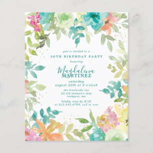 Budget Summer Floral 30th Birthday Invitation