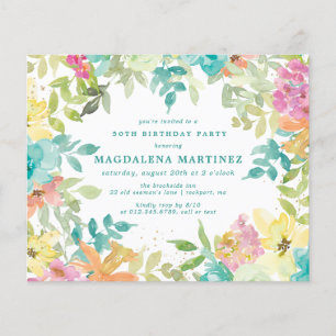 Budget Summer Floral 50th Birthday Invitation