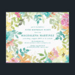 Budget Summer Floral 90th Birthday Invitation<br><div class="desc">New for Summer 2024. Modern and colourful summer floral watercolor features pink, turquoise blue, yellow and orange flowers. They form rustic, boho chic, botanical frame around your birthday party details. This item is part of the Summer Watercolor Floral collection. It contains professionally designed invitation templates, welcome signs and party decorations....</div>