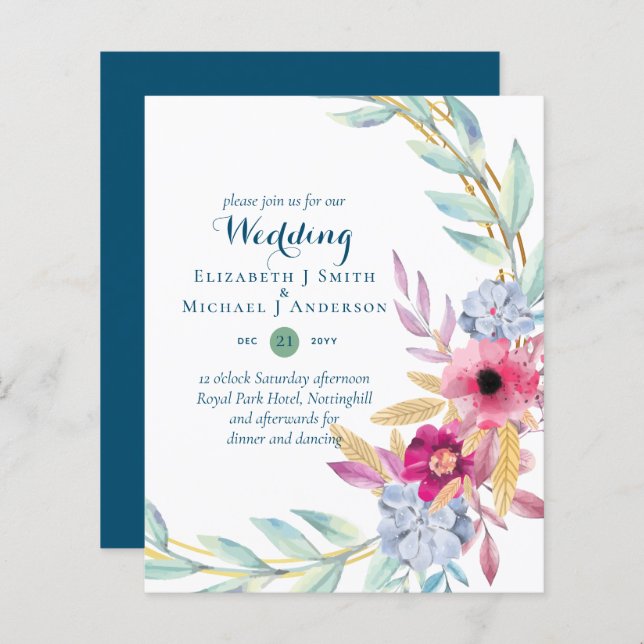 BUDGET Summer Flowers Wedding Invitations (Front/Back)