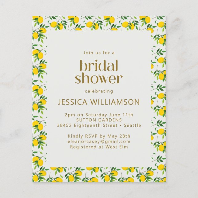 Budget Summer Lemon Fruit Pattern Bridal Shower (Front)