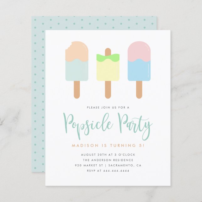 Budget Summer Pastel Popsicle Party Kids' Birthday (Front/Back)