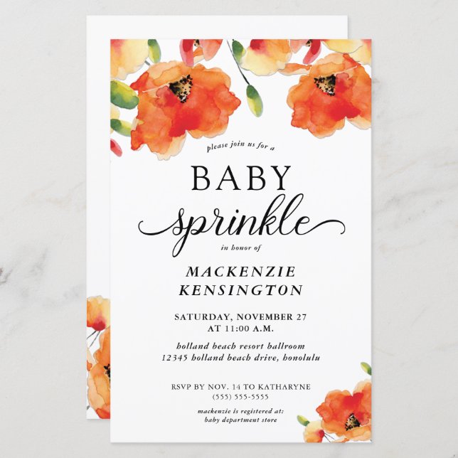 Budget Summer Poppy Baby Sprinkle Invitation (Front/Back)