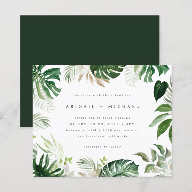 Budget Summer Watercolor Tropical Foliage Wedding (Front/Back)