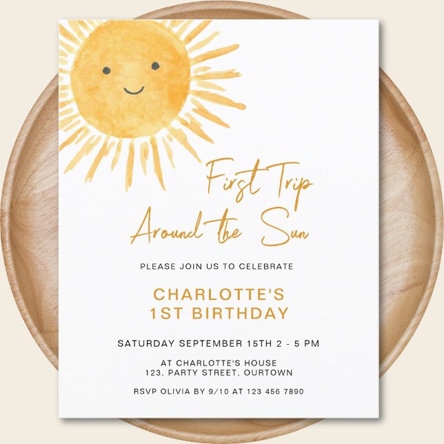 Budget Sun Girl's 1st Birthday Invitation (Creator Uploaded)