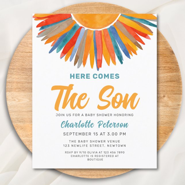 Budget Sun Here Comes the Son Baby Shower Invite (Creator Uploaded)