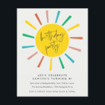 Budget Sun Script Kids Birthday Party Invitation<br><div class="desc">A budget fun kids birthday party invitation with rainbow sun and modern script. Click the edit button to customise this design with your details.</div>