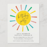 Budget Sun Script Kids Birthday Party Invitation Flyer<br><div class="desc">******* MATTE PAPER IS THIN. UPGRADE FOR A THICKER PAPER. NO ENVELOPES INCLUDED. FOR CARD STOCK, THICKER CARDS, CHECK OUT THE LINK BELOW. CARD STOCK, THICKER CARDS HAVE AN OPTION FOR ENVELOPES OR INCLUDES THEM******** No envelopes, paper flyer version. Save money on formal invitations with this paper invitation. A budget...</div>
