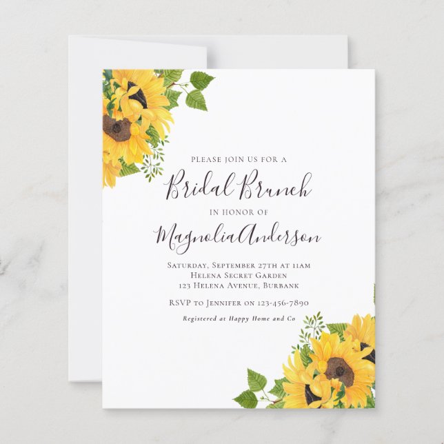 Budget Sunflower Bridal Shower Brunch Invitation (Front)