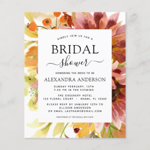 Budget Sunflower Bridal Shower Burgundy Floral Flyer