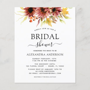 Budget Sunflower Bridal Shower Burgundy Floral Flyer