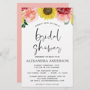 Budget Sunflower Bridal Shower Floral Invitations