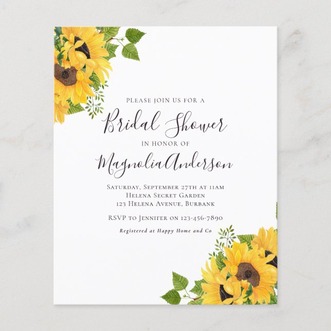 Budget Sunflower Bridal Shower Invitation (Front)