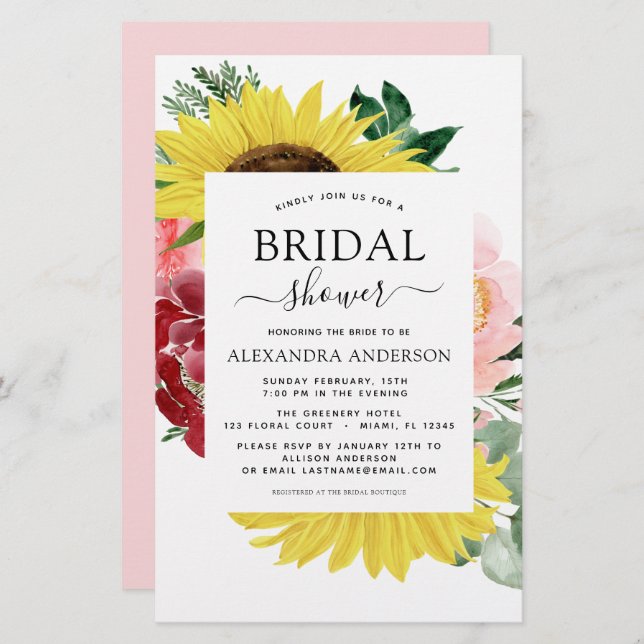 Budget Sunflower Bridal Shower Spring Floral (Front/Back)