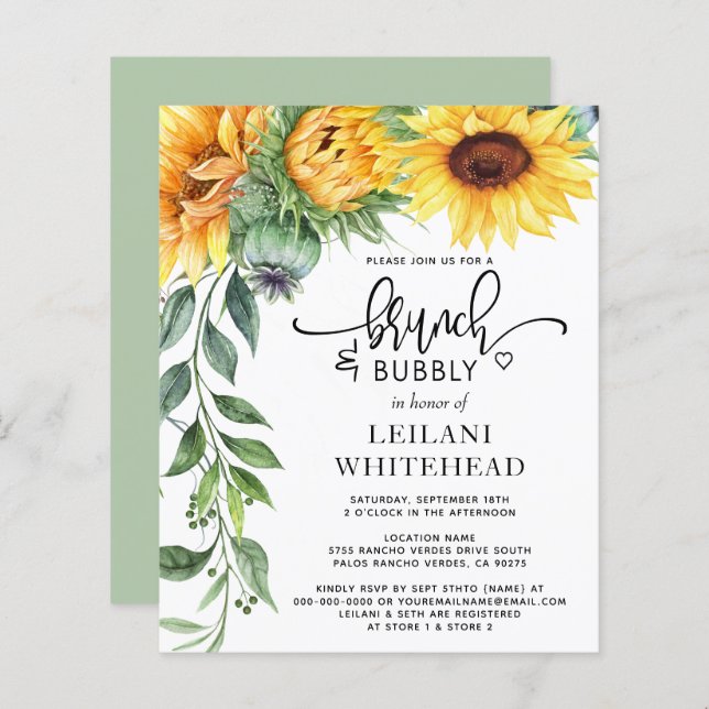 Budget Sunflower Brunch and Bubbly Bridal Shower  (Front/Back)