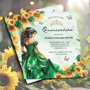 Budget Sunflower Butterfly Green Quinceañera