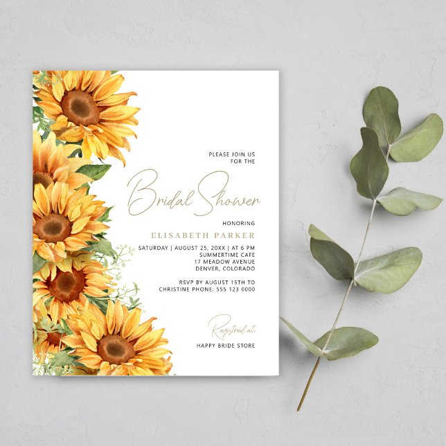 Budget sunflower elegant bridal shower invitation (Creator Uploaded)
