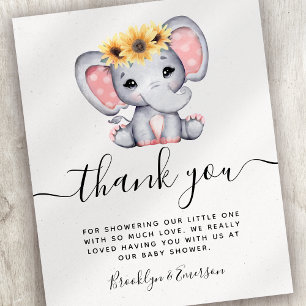 BUDGET Sunflower Elephant Baby Shower Thank You