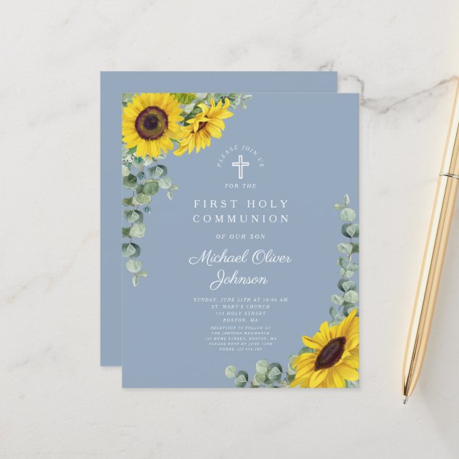 Budget Sunflower Eucalyptus Blue First Communion (Front/Back In Situ)